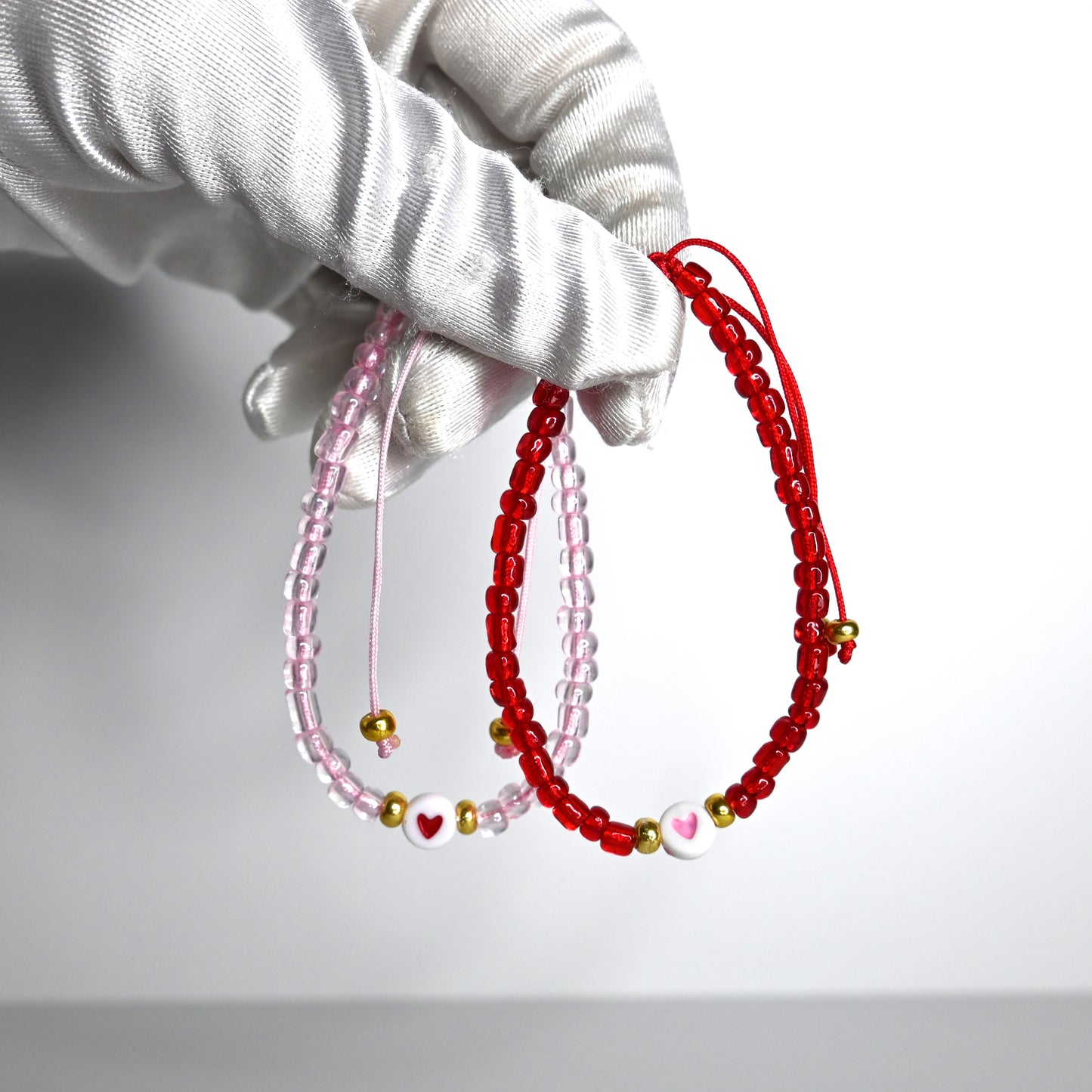 Clear Pink & Red Bracelet Set