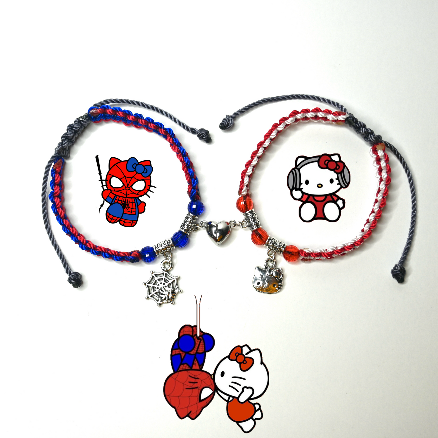 Spider kitty and Hello Kitty Matching Bracelet