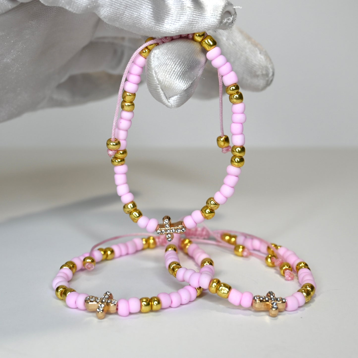 Pink & Gold Cross Bracelet