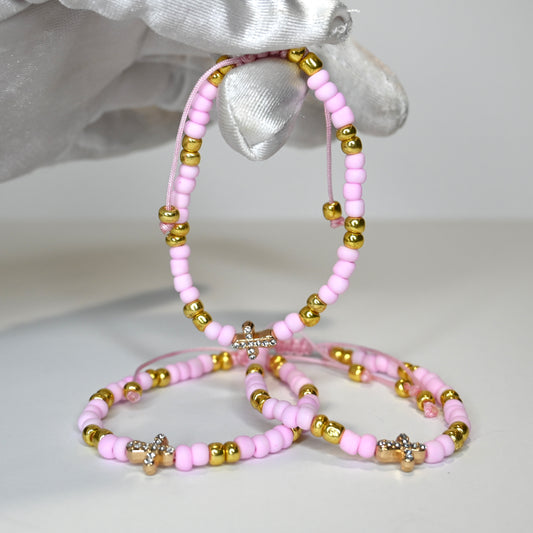 Pink & Gold Cross Bracelet